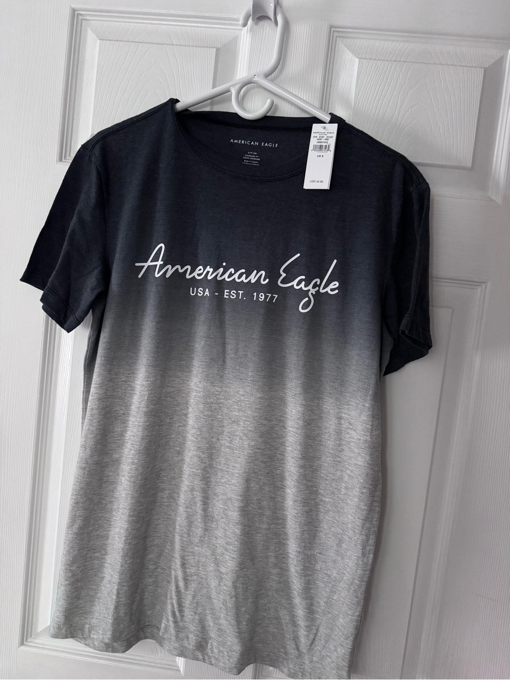 American Eagle Outfitters Black to Gray Ombre Script Logo Tee
